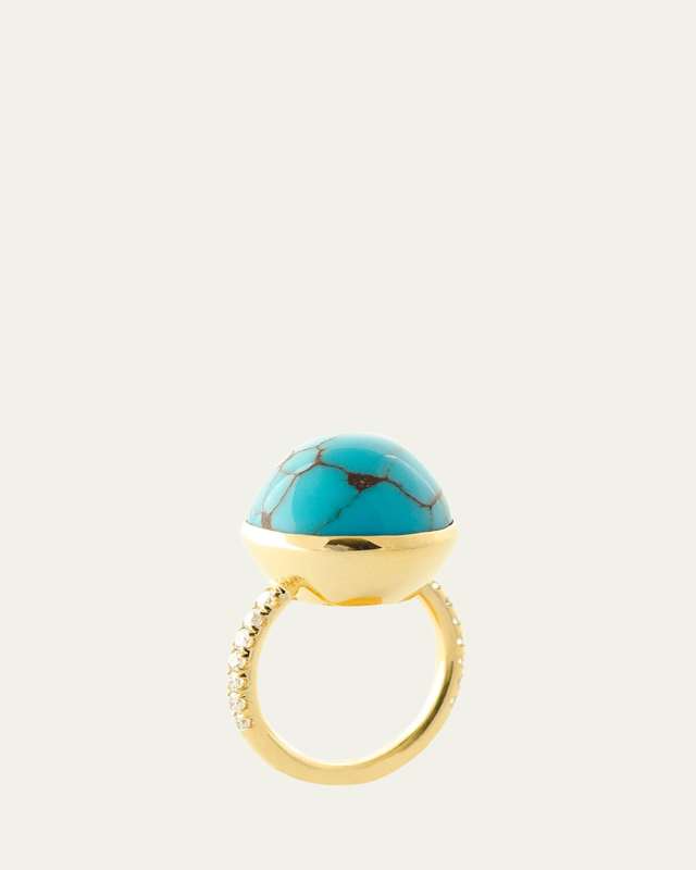 One Of A Kind Turquoise Dome and Diamond Ring, Size